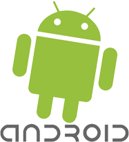 Android logo with a green robot on a white background.
