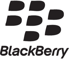 Logo of blackberry featuring stylized blackberries above the brand name in grey.