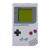 A classic nintendo game boy, a handheld gaming console with a monochrome screen, directional pad, and a/b buttons.