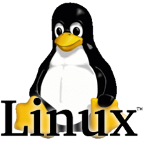 Logo featuring a stylized penguin above the word "linux" with a blue line above the text.
