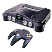 A nintendo 64 gaming console with one gray controller.